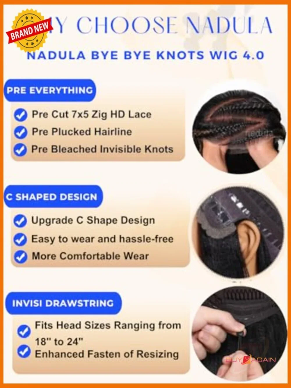 Glueless Body Wave Wig Pre Cut Lace Front Human Hair 18 inch 150% Density